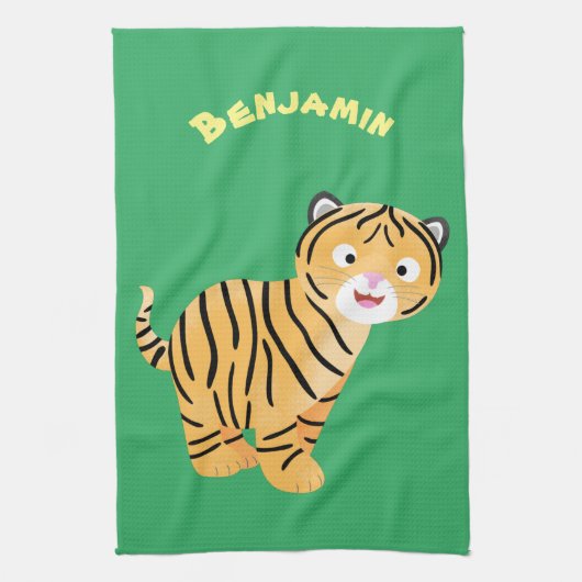 Cute happy tiger cub cartoon geschirrtuch (Vertikal)