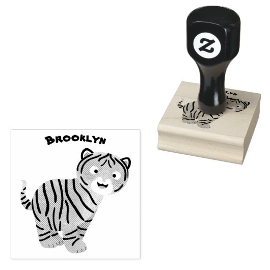 Cute happy tiger cub cartoon gummistempel (Stempel)