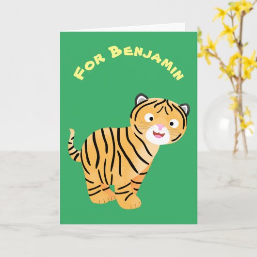 Cute happy tiger cub cartoon karte (Gelbe Blume)