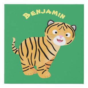 Cute happy tiger cub cartoon künstlicher leinwanddruck