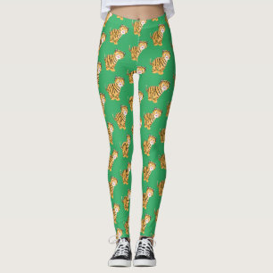Cute happy tiger cub cartoon leggings