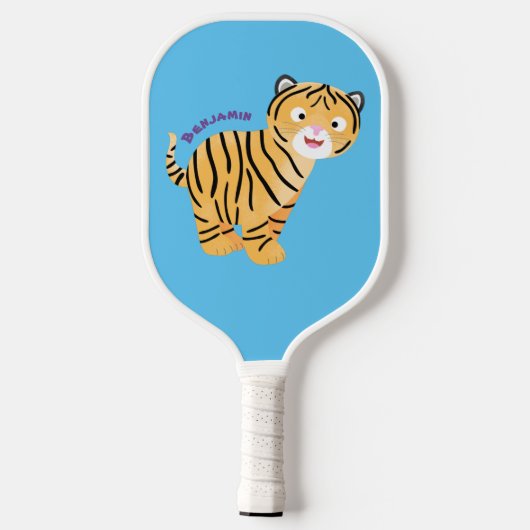 Cute happy tiger cub cartoon pickleball schläger (Rückseite)