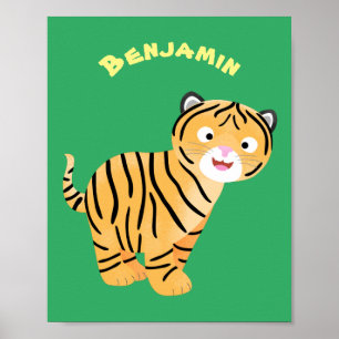 Cute happy tiger cub cartoon poster