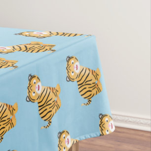 Cute happy tiger cub cartoon tischdecke