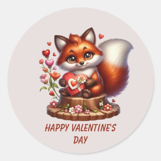 Cute Happy Valentine's day fox  Runder Aufkleber (Vorderseite)