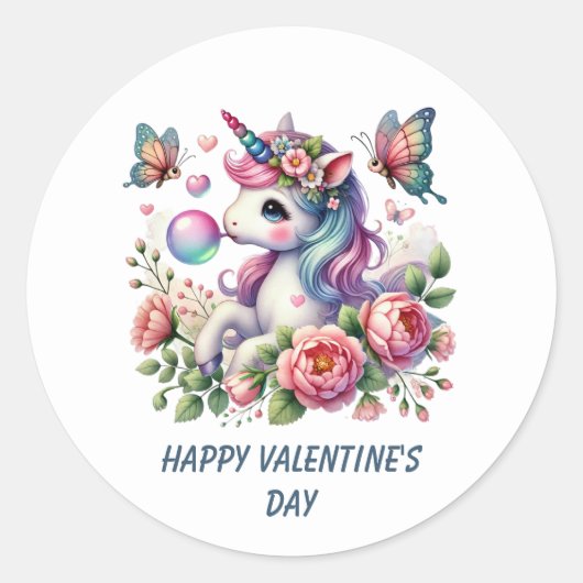 Cute Happy Valentine's Day unicorn  Runder Aufkleber (Vorderseite)