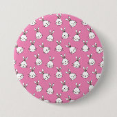 Cute Happy White Easter Bunny on Pink Button (Vorderseite)