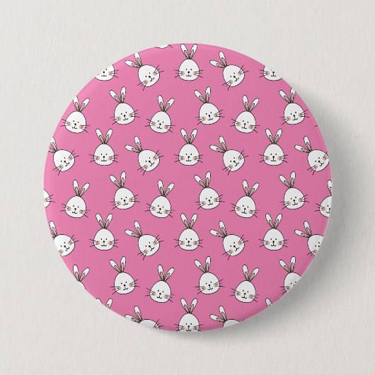 Cute Happy White Easter Bunny on Pink Button (Vorderseite)
