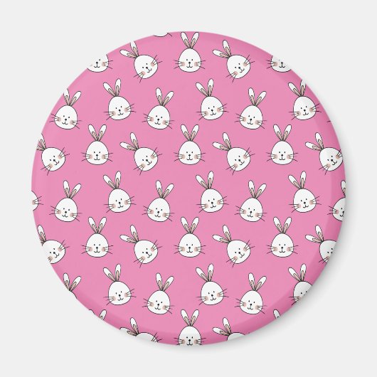 Cute Happy White Easter Bunny on Pink Magnet (Vorne)