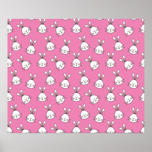 Cute Happy White Easter Bunny on Pink Poster (Vorne)