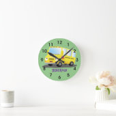 Cute happy yellow school bus cartoon runde wanduhr (Zuhause)