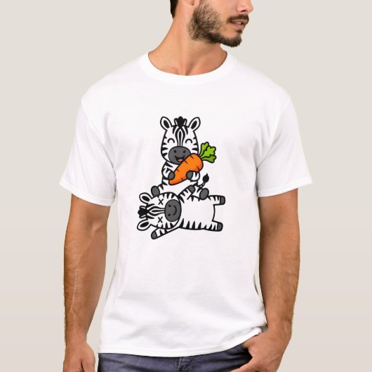 Cute Happy Zebra with Carrot Cartoon Fun Animal T-Shirt (Vorderseite)