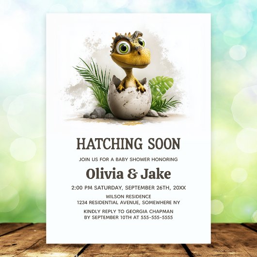 Cute Hatching Soon Dinosaur Baby Shower Invitation Einladung