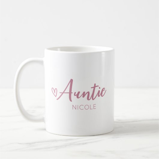 Cute Heart Auntie Personalized Dusty Mauve Kaffeetasse (Links)