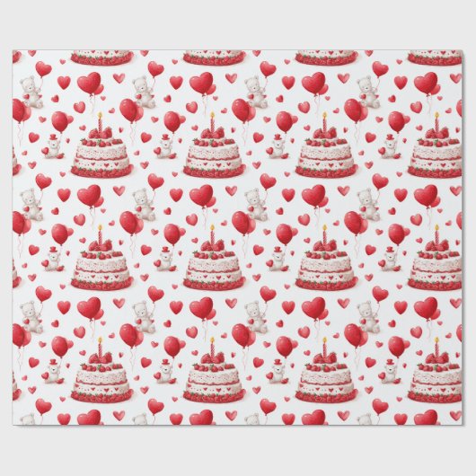 Cute Heart Birthday, Valentine Celebration Pattern Geschenkpapier (Flach)