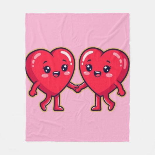 Cute Heart Characters Holding Hands Fleecedecke (Vorderseite)