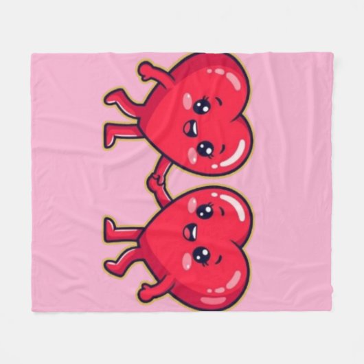 Cute Heart Characters Holding Hands Fleecedecke (Vorderseite (Horizontal))