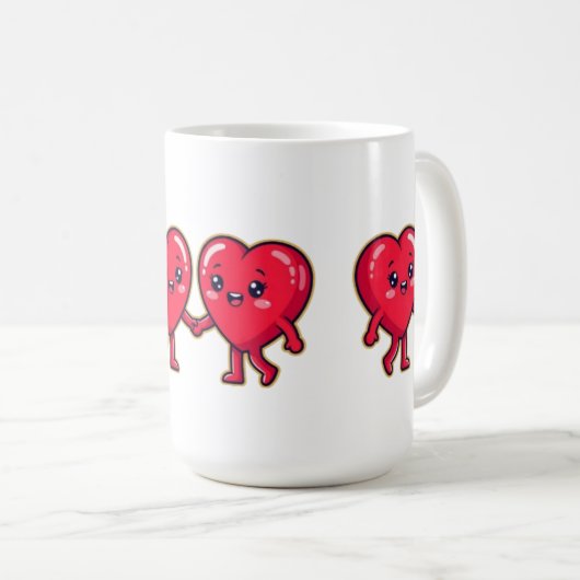 Cute Heart Characters Holding Hands Kaffeetasse (VorderseiteRechts)
