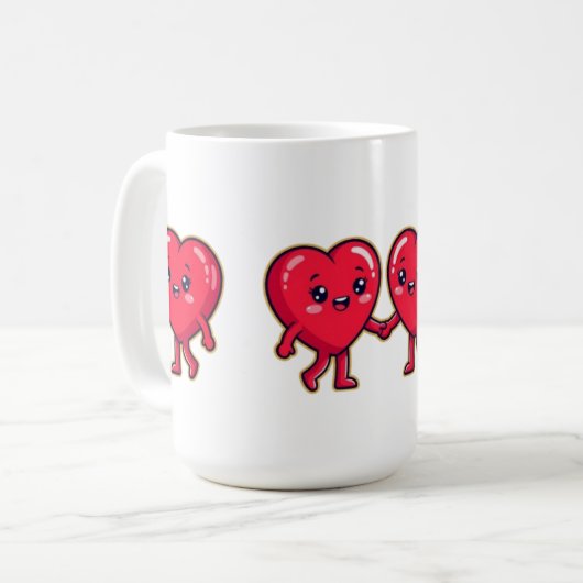 Cute Heart Characters Holding Hands Kaffeetasse (Vorderseite Links)