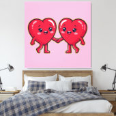 Cute Heart Characters Holding Hands Leinwanddruck (Insitu (Schlafzimmer))