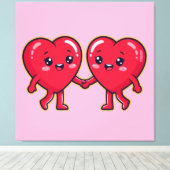 Cute Heart Characters Holding Hands Leinwanddruck (Insitu (Holzboden))