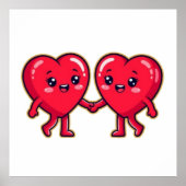 Cute Heart Characters Holding Hands Poster (Vorne)