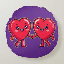 Cute Heart Characters Holding Hands Rundes Kissen