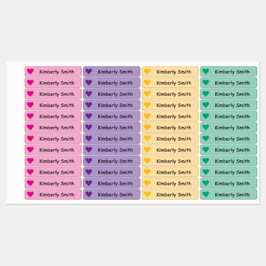 Cute Heart Custom Skinny Name Labels - Iron On - Etiketten (Blatt)
