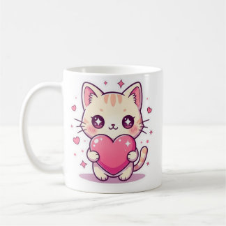 Cute Heart Kitten Mug - Aesthetic Pastel Cat Coffe Kaffeetasse