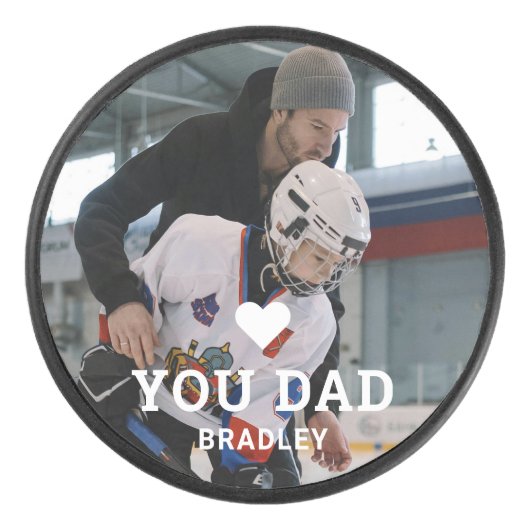 Cute Heart LOVE YOU DAD Personalized Photo Names Eishockey Puck (Vorderseite)