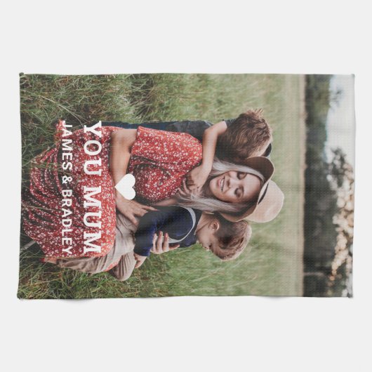Cute HEART LOVE YOU MUM Mother's Day Photo Geschirrtuch (Horizontal)