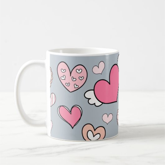 Cute heart motifs on grey kaffeetasse (Links)