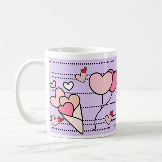 Cute Heart Motifs on Purple Kaffeetasse (Links)