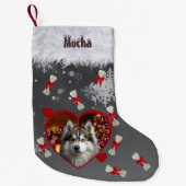 Cute Heart Pet Photo Dog Name Black Snowflake Kleiner Weihnachtsstrumpf (Vorderseite)