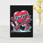 Cute Heart Playing Ice Hockey Valentine's Day Men  Karte (Gelbe Blume)