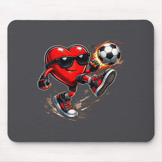 Cute Heart Playing Soccer Valentines Day Soccer Bo Mousepad (Vorne)