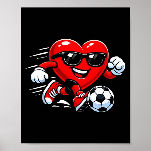 Cute Heart Playing Soccer Valentines Day Soccer Bo Poster (Vorne)