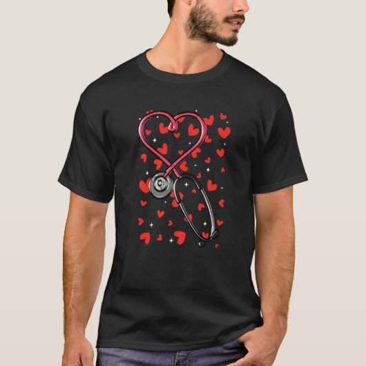 Cute Heart Stethoscope Valentines Day Love Nursing T-Shirt (Vorderseite)