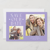 Cute Hearts 2-Photo Lilac Wedding Save The Date (Vorderseite)