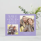 Cute Hearts 2-Photo Lilac Wedding Save The Date (Stehend Vorderseite)