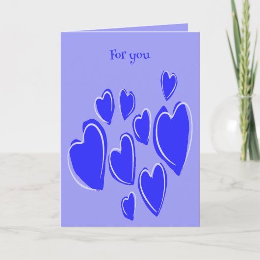 Cute Hearts Hand Drawn Blue Romantic Doodle Karte (Vorderseite)