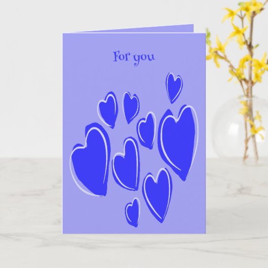 Cute Hearts Hand Drawn Blue Romantic Doodle Karte (Gelbe Blume)