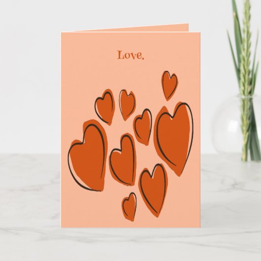 Cute Hearts Hand Drawn Orange Romantic Doodle Karte (Vorderseite)