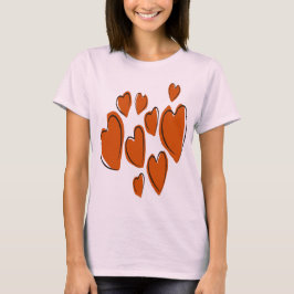 Cute Hearts Hand Drawn Orange Romantic Doodle T-Shirt