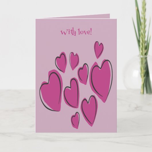 Cute Hearts Hand Drawn Pink Romantic Doodle Karte (Vorderseite)