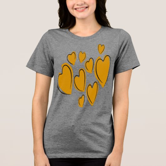 Cute Hearts Hand Drawn Yellow Romantic Doodle Tri-Blend Shirt (Vorderseite)