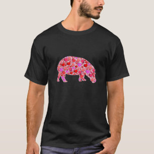 Cute Hearts Hippo Funny Animals Lover Valentines D T-Shirt