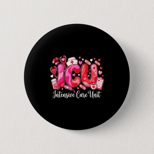 Cute Hearts Icu Valentine Nurse Valentines Day Shi Button (Vorderseite)