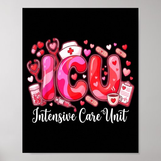 Cute Hearts Icu Valentine Nurse Valentines Day Shi Poster (Vorne)