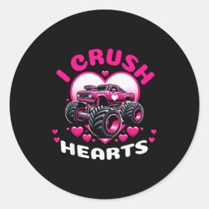 Cute Hearts Monster Truck Jungen Valentins T  Runder Aufkleber